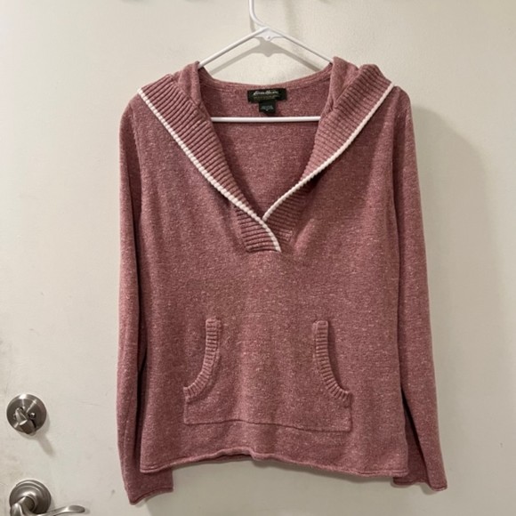 Eddie Bauer Womens Dusty Rose V-Neck Hoodie Pullover Sweater Size Medium - Picture 4 of 9